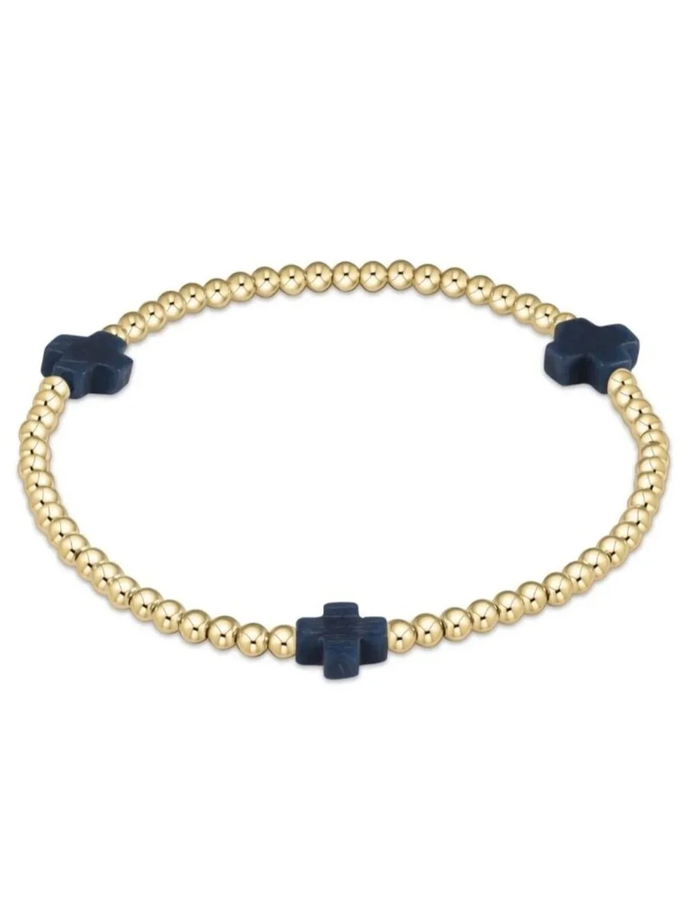 New Enewton Navy Blue Signature Cross 14kt Gold-filled 3mm Bead Bracelet
